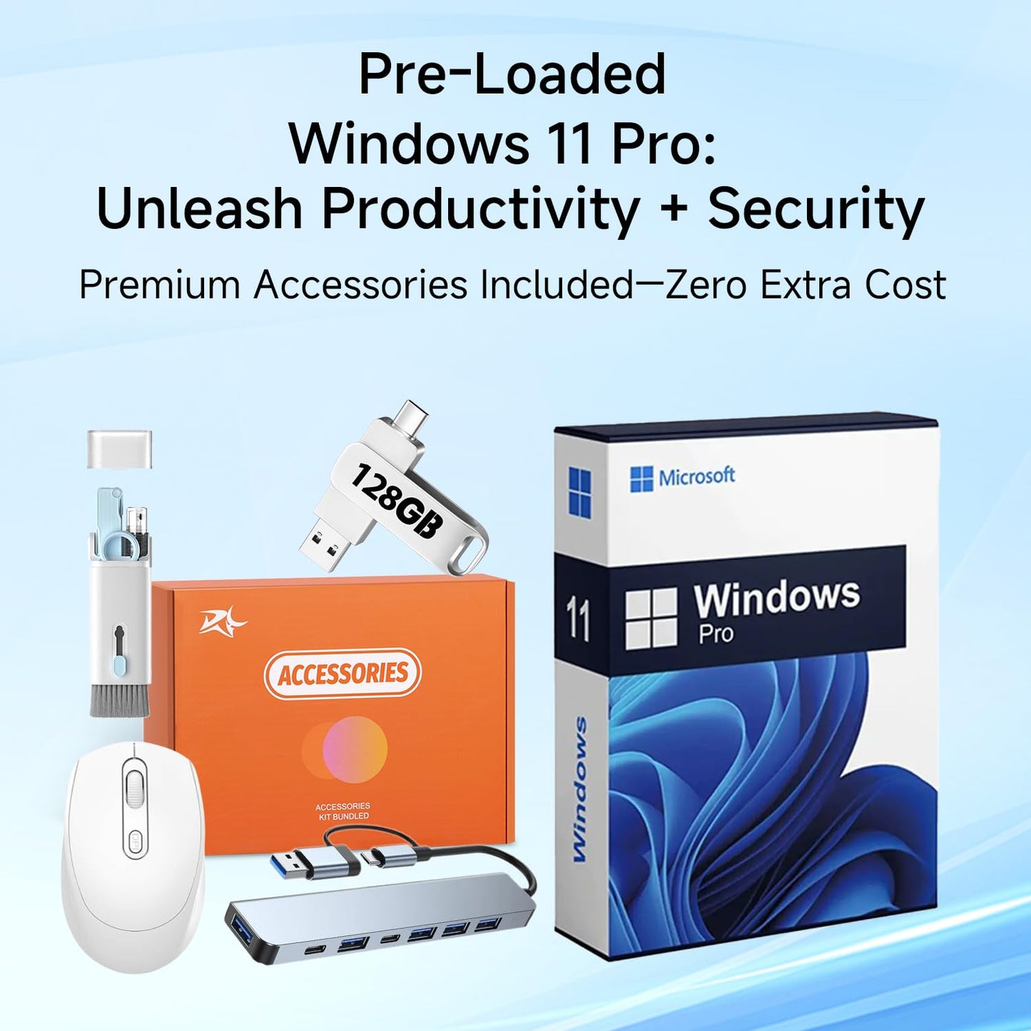 Boost your productivity and security with Windows 11 Pro and premium accessories—white mouse, 128GB USB drive, accessory box, and USB hub—for your Alienware 18 Area-51 Gaming Laptop with NVIDIA RTX 5080, Intel Ultra 9, and QHD+ display.