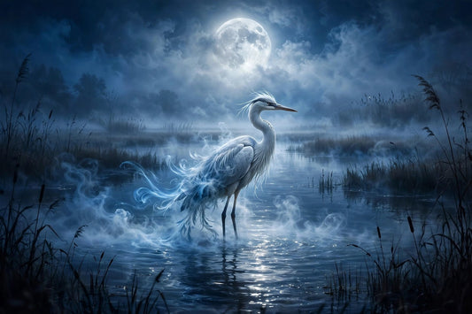 the heron made of moonlit mist