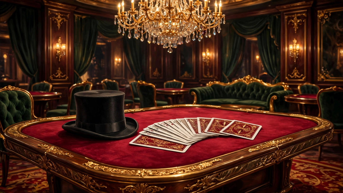 Elegant baccarat table with top hat and fanned cards
