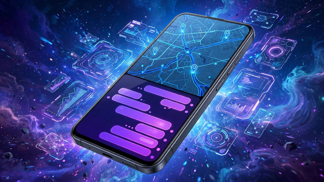 Android phone showing split-screen map and messages