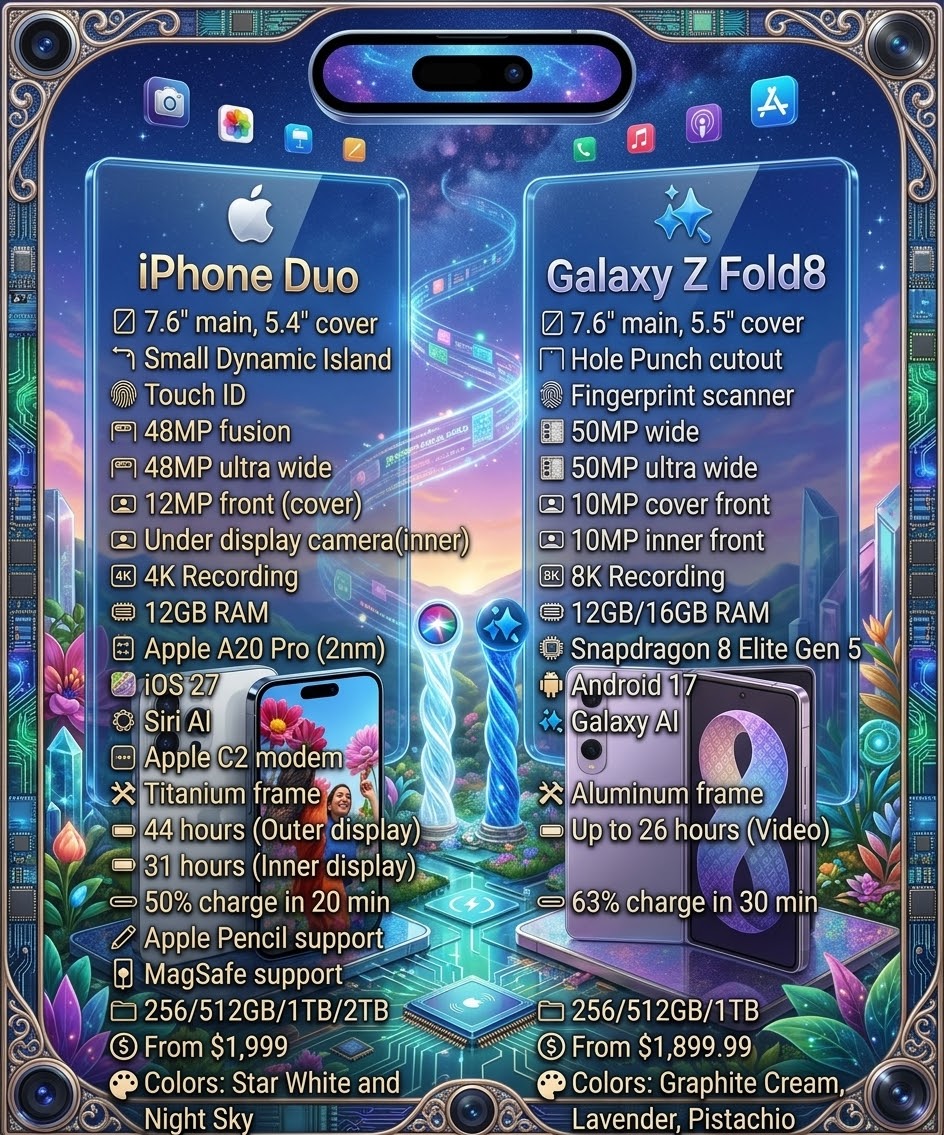 Re-Imagined iPhone Duo vs. Galaxy Z Fold8 by aop3d