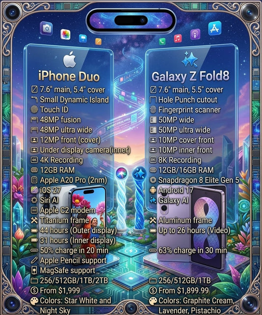 Re-Imagined iPhone Duo vs. Galaxy Z Fold8 by aop3d