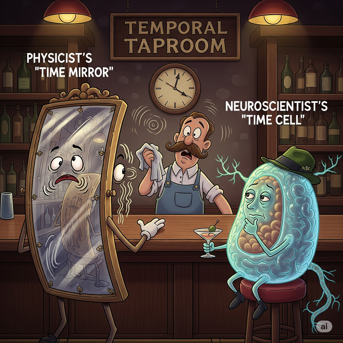Sorry, You Can't See Your Own Back: A Physicist's 'Time Mirror' and a Neuroscientist's 'Time Cell' Walk Into a Bar...
