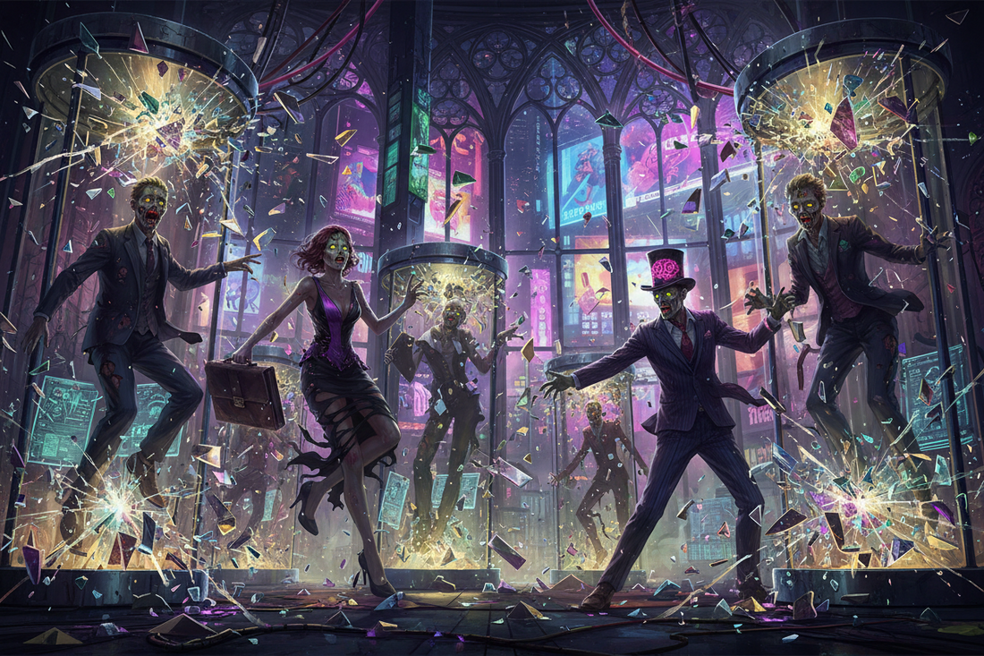 CHAPTER 40 The glass from the shattered containment cells rained down like corporate confetti.