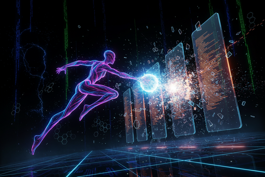 Cyber Breach: Firewall Bouncer Theme: A rogue hacker program bouncing a data packet to shatter descending security firewalls
