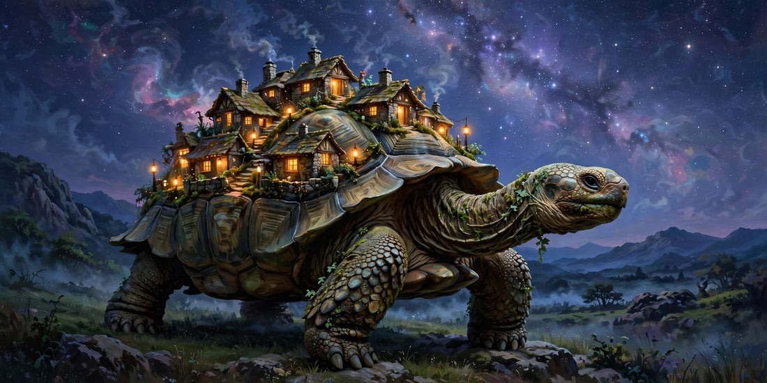 The Tortoise Carrying a Lantern-Lit Village