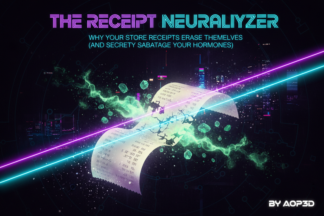 The Receipt Neuralyzer: Why Your Store Receipts Erase Themselves (And Secretly Sabotage Your Hormones) ( BY AOP3D )