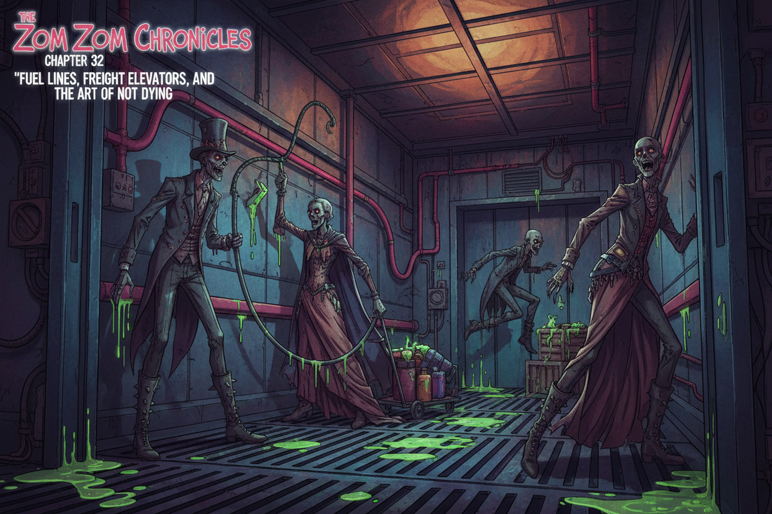 The Zom Zom Chronicles ( chapter 32 )  Fuel Lines, Freight Elevators, and the Art of Not Dying