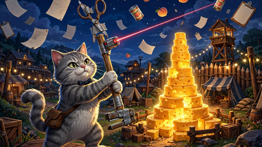 Mister Whiskers defending the cheese tower with the Ex-Calibur