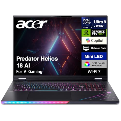 Acer Predator Helios 18 AI AI Gaming Laptop 18" WQXGA (Intel Ultra 9-275HX, GeForce RTX 5080 16GB, 64GB DDR5, 4TB PCIe SSD, Win 11 Home) - AOP3D tech