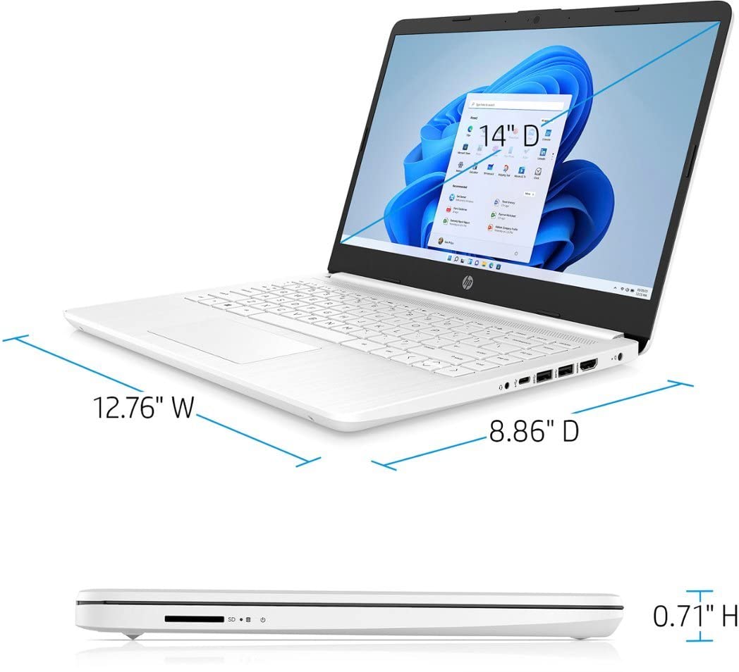 HP Essential Laptop, 14" HD Display, Intel Celeron N4120, 16GB RAM, 64GB eMMC+256GB Micro SD, Webcam, HDMI, Wi-Fi, RJ-45, 1 Year Office 365, Windows 11 Home, White - AOP3D tech