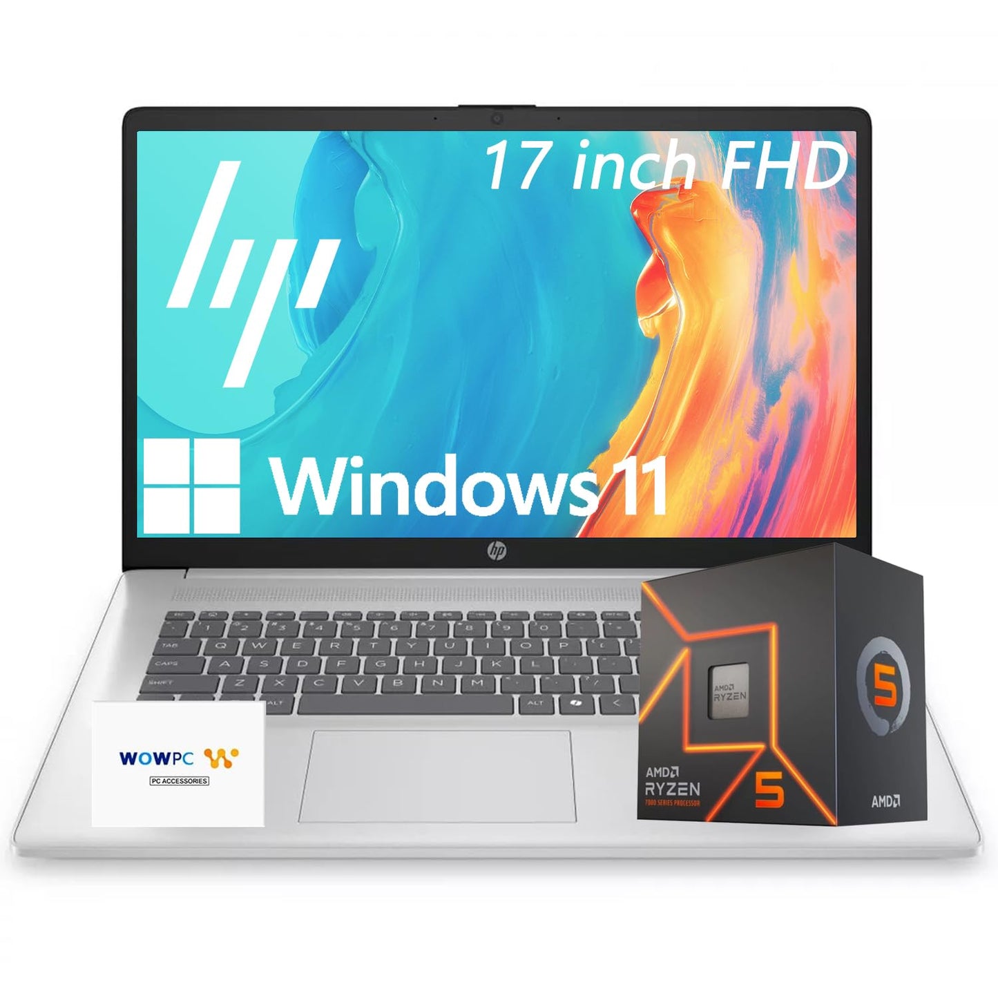 HP 17 Business Laptop 2025/2026 Edition, 17.3" FHD IPS Display, AMD 7000 Series Ryzen Processor (Beats Intel i7-1355U), Copilot Key, 32GB RAM, 1TB SSD, HDMI, Wi-Fi 6, Windows 11 Pro, WOWPC USB - AOP3D tech