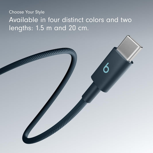 Beats USB-C to USB-C Woven Cable Fast Charging Durable/Tangle-Free Compatible Charger for Apple & Android Devices (1.5 m, 5 ft) - Nitro Navy - AOP3D tech