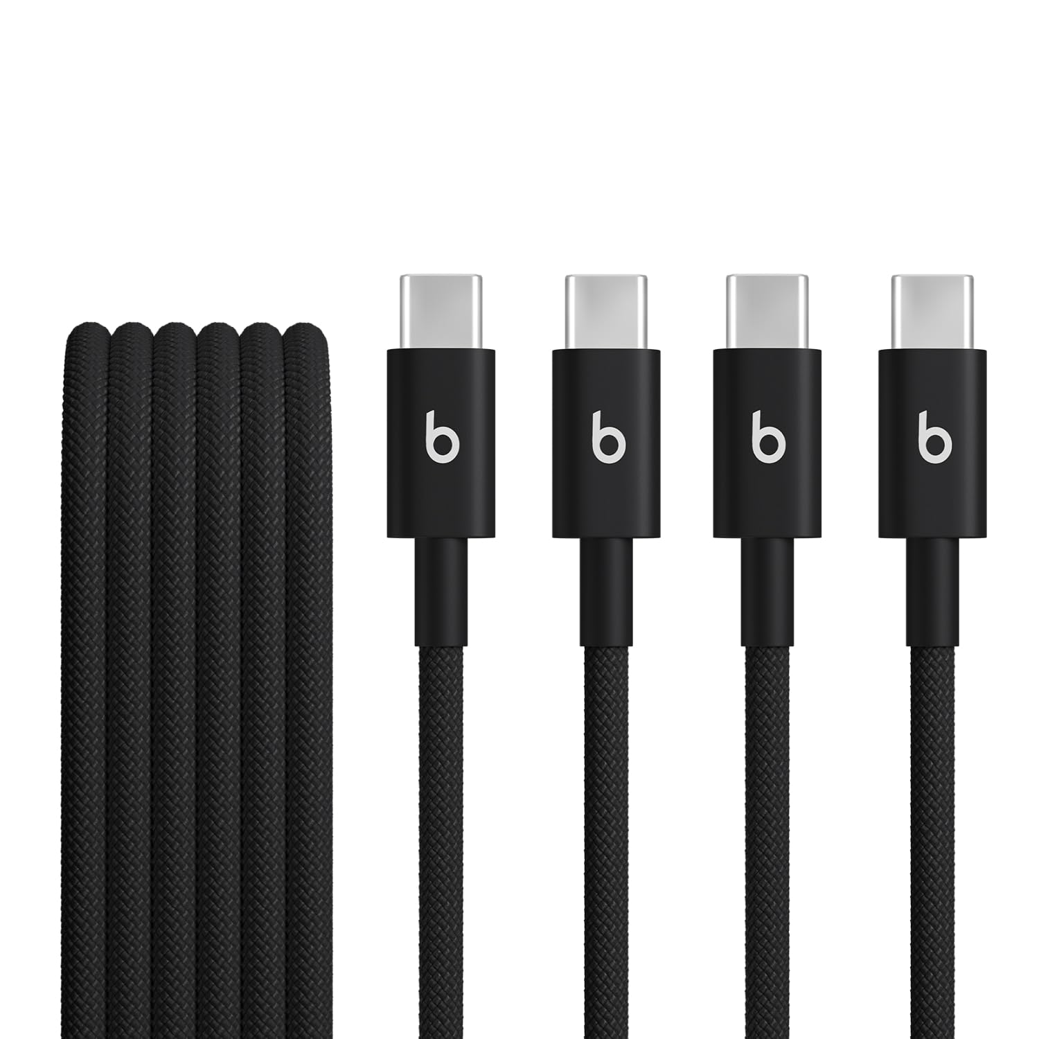 Beats USB-C to USB-C Woven Cable 2 Pack Fast Charging Durable/Tangle-Free Compatible Charger for Apple & Android Devices (1.5 m, 5 ft) - Bolt Black - AOP3D tech