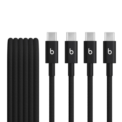 Beats USB-C to USB-C Woven Cable 2 Pack Fast Charging Durable/Tangle-Free Compatible Charger for Apple & Android Devices (1.5 m, 5 ft) - Bolt Black - AOP3D tech