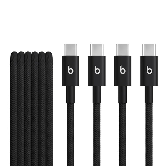 Beats USB-C to USB-C Woven Cable 2 Pack Fast Charging Durable/Tangle-Free Compatible Charger for Apple & Android Devices (1.5 m, 5 ft) - Bolt Black - AOP3D tech