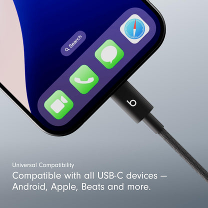 Beats USB-C to USB-C Woven Cable 2 Pack Fast Charging Durable/Tangle-Free Compatible Charger for Apple & Android Devices (1.5 m, 5 ft) - Bolt Black - AOP3D tech