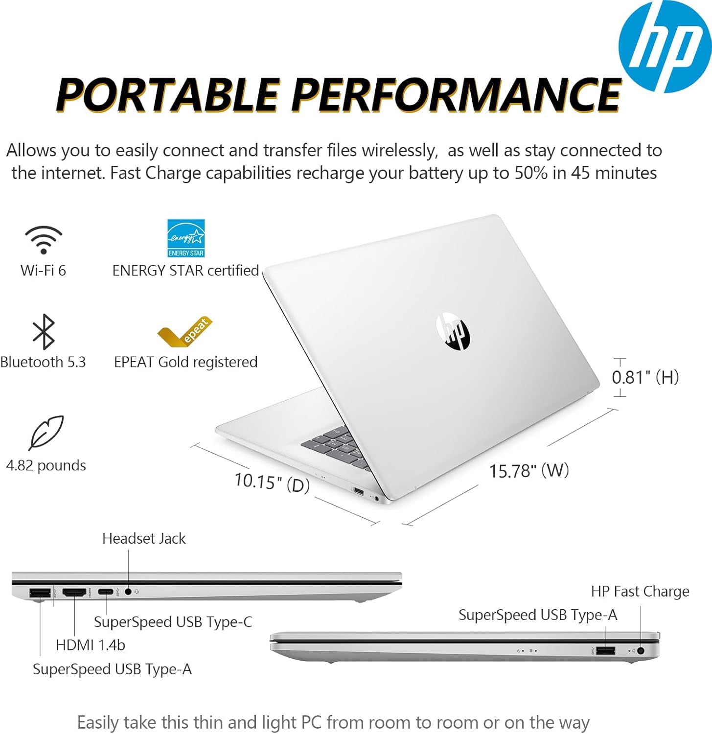 HP 17.3 Inch FHD Business Laptop with MS Office for The Web, AMD Ryzen 5 7430U (Beats Core i7-1355U), 8GB RAM, 756GB Storage(256GB SSD + 500GB External Drive), Windows 11, WOWPC 3-in-1, No Mouse - AOP3D tech
