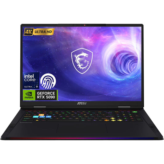 msi Raider 18 HX RTX 5090 Gaming Laptop, 18" UHD+ 120Hz Display, Intel Core Ultra 9 285HX, 96GB DDR5 RAM, 4TB SSD, RGB Backlit KB, Fingerprint Reader, Thunderbolt 5, Wi-Fi 7, Black, Windows 11 Home - AOP3D tech