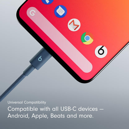Beats USB-C to USB-C Woven Cable Fast Charging Durable/Tangle-Free Compatible Charger for Apple & Android Devices (1.5 m, 5 ft) - Nitro Navy - AOP3D tech