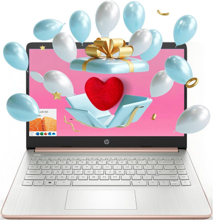 HP Essential Laptop, 14" HD Display, Intel Celeron N4120, 16GB RAM, 64GB eMMC, Webcam, HDMI, Wi-Fi, RJ-45, 1 Year Office 365, Windows 11 Home, Rose Gold - AOP3D tech