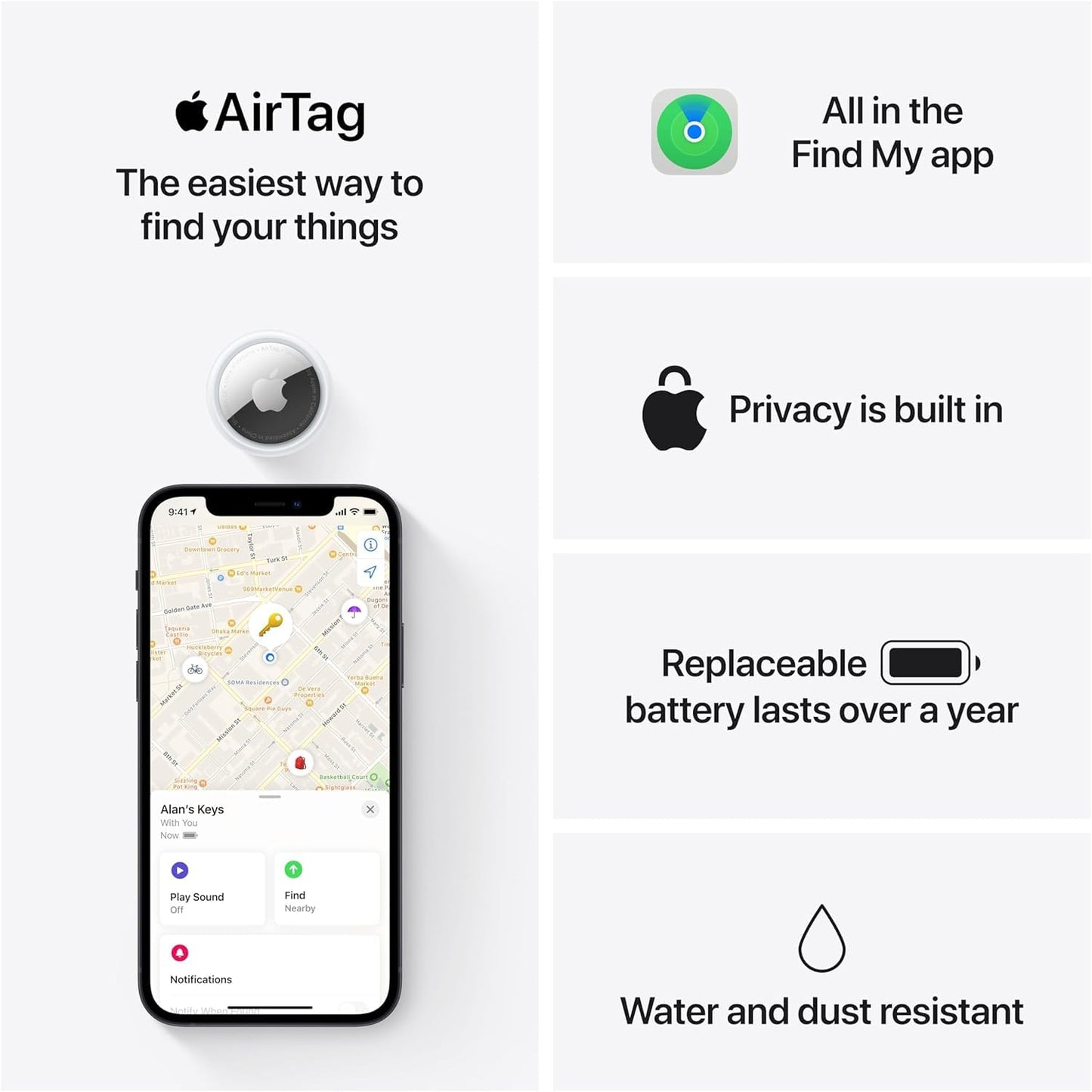 Apple AirTag 4 Pack. Keep Track of and find Your Keys, Wallet, Luggage, Backpack, and More. Simple one-tap Set up with iPhone or iPad - AOP3D tech