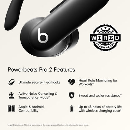 Beats Powerbeats Pro 2 - Wireless Noise Cancelling Workout Earbuds with Secure- Fit Earhooks, Up to 45-Hour Battery with Charging Case, Sweat & Water Resistant, Heart Rate Monitoring - Jet Black - AOP3D tech