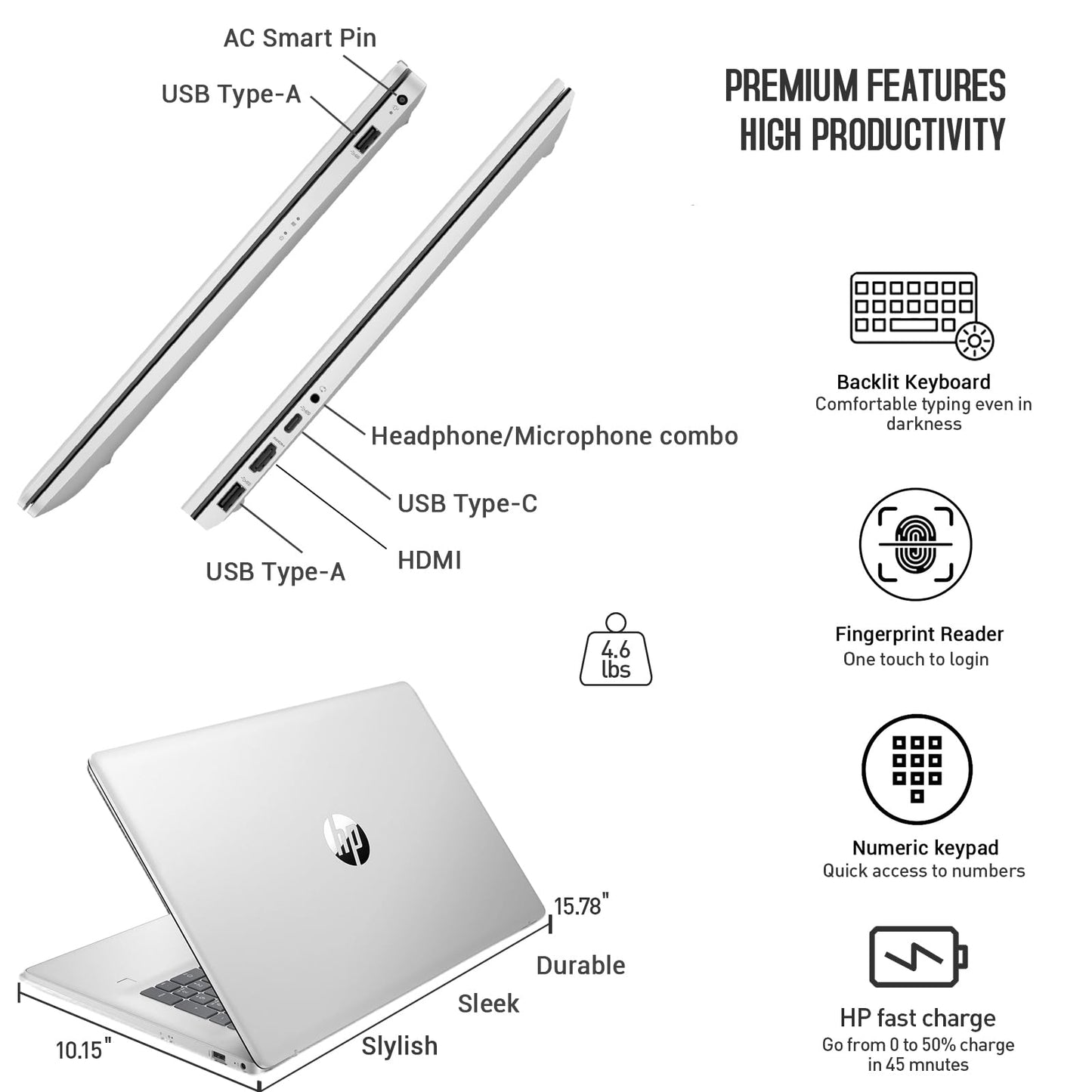 HP 17 Laptop Touchscreen Computer, 17.3" HD+ Touch Screen Business Laptop PC, Intel 10-Core i7, 64GB RAM, 2TB SSD, Windows 11 Pro, Backlit Number Pad, Fingerprint Reader, Wi-Fi 6 - AOP3D tech