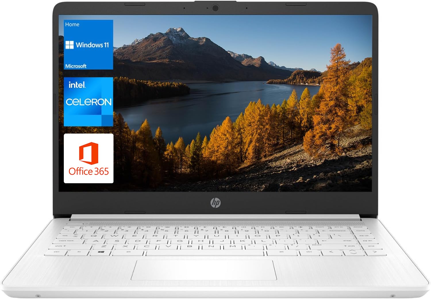 HP Essential Laptop, 14" HD Display, Intel Celeron N4120, 16GB RAM, 64GB eMMC+256GB Micro SD, Webcam, HDMI, Wi-Fi, RJ-45, 1 Year Office 365, Windows 11 Home, White - AOP3D tech