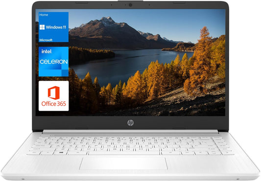 HP Essential Laptop, 14" HD Display, Intel Celeron N4120, 16GB RAM, 64GB eMMC+256GB Micro SD, Webcam, HDMI, Wi-Fi, RJ-45, 1 Year Office 365, Windows 11 Home, White - AOP3D tech
