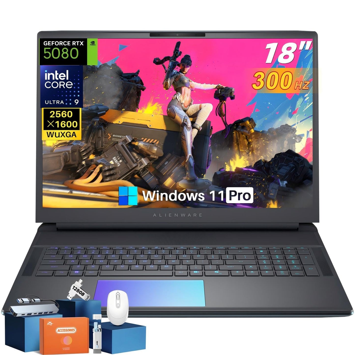 Alienware 18 Area-51 Gaming Laptop(2025), 18" WQXGA 300Hz, Intel Ultra 9 275HX, 64 GB DDR5, 4 TB SSD, GeForce RTX 5080 16GB GDDR7, Wi-Fi 7, FHD Webcam, Windows 11 Pro, w/Accessory Box - AOP3D tech
