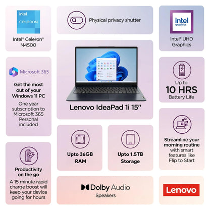 Lenovo IdeaPad 15.6" Laptop Computer - 20GB RAM - 1.2TB Storage - Intel Core | Microsoft Office 365 Included, 256GB SSD and 1TB Cloud Storage, Webcam, Windows 11 no Mouse | Essential Laptop - AOP3D tech