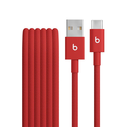 Beats USB-A to USB-C Woven Cable Fast Charging Durable and Tangle-Free Design Compatible Charger for Apple & Android Devices (1.5 m, 5 ft) - Rapid Red - AOP3D tech
