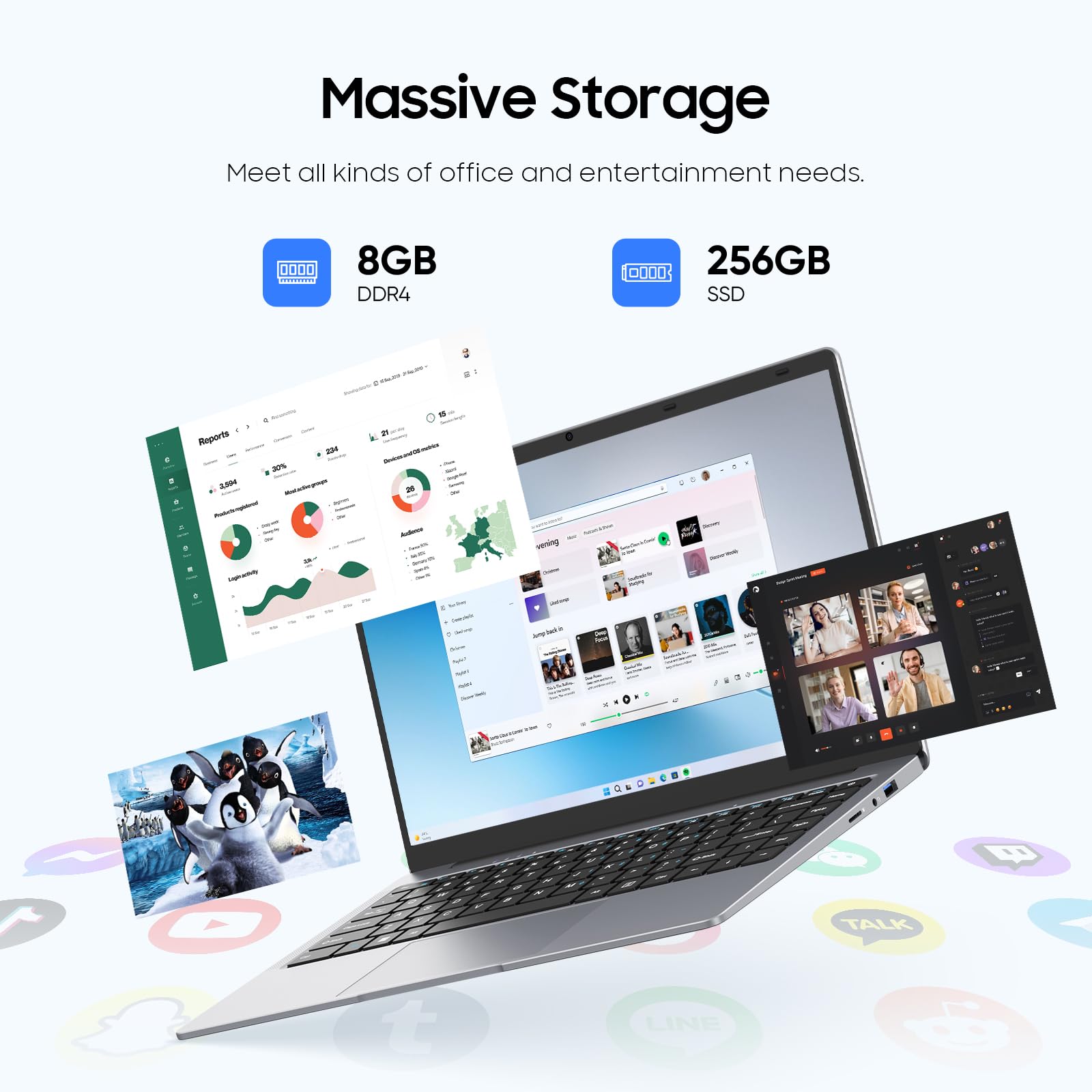 EYY 15.6" Laptop Computer, Win 11 Laptops with 8GB RAM 256GB SSD, 100% sRGB Screen, Celeron N4000 Processor(up to 2.6GHz) Notebook, Dual Band WiFi丨BT 4.2丨HDMI丨5000mAh Battery - AOP3D tech