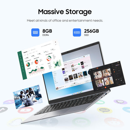 EYY 15.6" Laptop Computer, Win 11 Laptops with 8GB RAM 256GB SSD, 100% sRGB Screen, Celeron N4000 Processor(up to 2.6GHz) Notebook, Dual Band WiFi丨BT 4.2丨HDMI丨5000mAh Battery - AOP3D tech