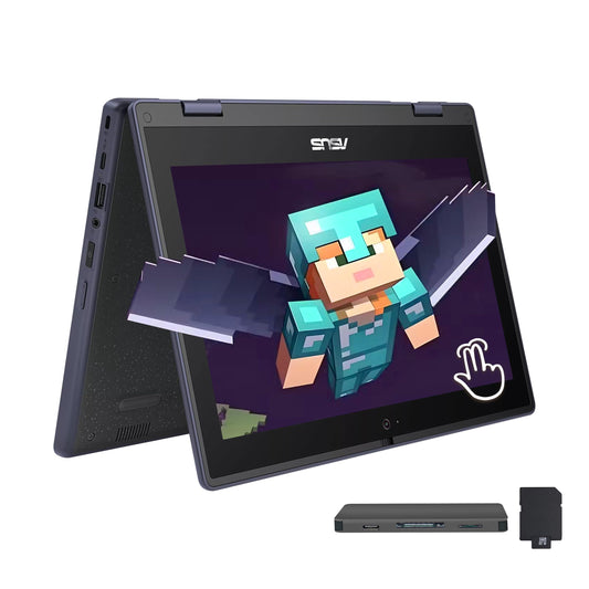 ASUS BR1102FGA 11.6" 2-in-1 Rugged & Spill Resistant Touchscreen Laptop, Intel Celeron N100, 4GB RAM, 288GB Storage(128GB SSD+160GB Docking Station Set), UHD Graphics, WiFi 6, Webcam, Win 11 Pro, Gray - AOP3D tech