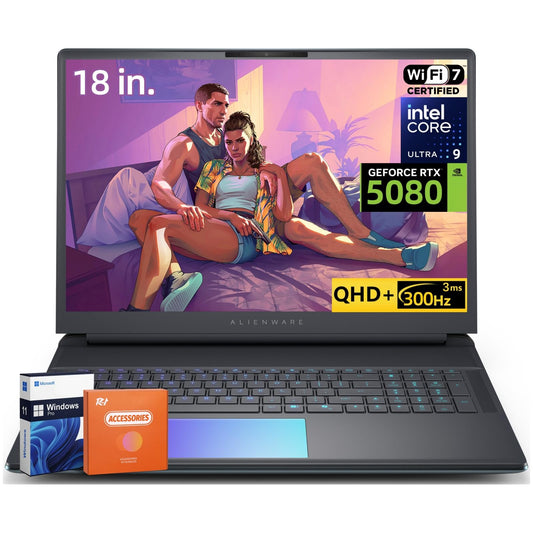 Alienware 18 Area-51 Gaming Laptop, NVIDIA RTX 5080 16GB GDDR7, Intel Ultra 9 275HX, 18" QHD+ 300Hz 3ms 500Nits, 4K Camera, 64 GB DDR5, 4 TB SSD, WiFi 7, BT 5.4, Windows 11 Pro - AOP3D tech