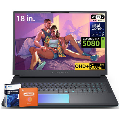 Alienware 18 Area-51 Gaming Laptop, NVIDIA RTX 5080 16GB GDDR7, Intel Ultra 9 275HX, 18" QHD+ 300Hz 3ms 500Nits, 4K Camera, 64 GB DDR5, 4 TB SSD, WiFi 7, BT 5.4, Windows 11 Pro - AOP3D tech