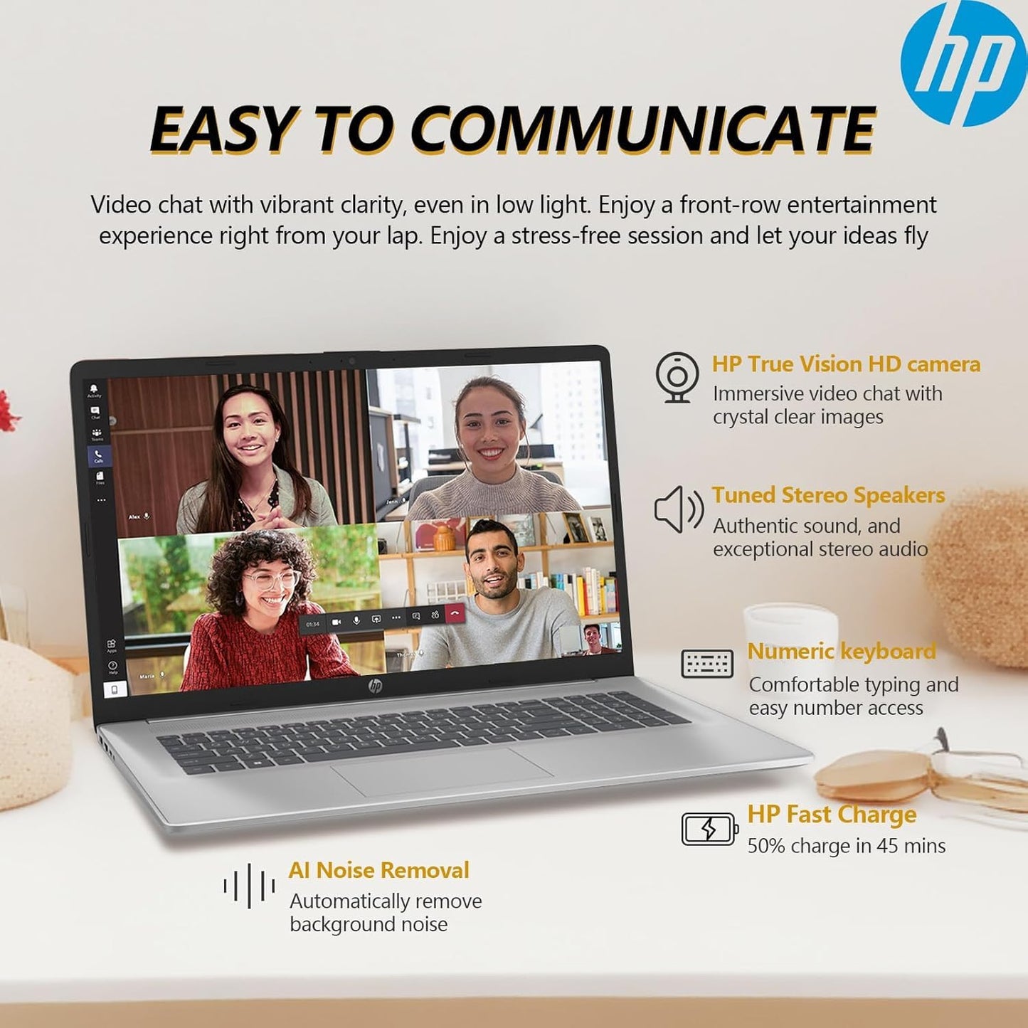 HP 17.3 Inch FHD Business Laptop with MS Office for The Web, AMD Ryzen 5 7430U (Beats Core i7-1355U), 8GB RAM, 756GB Storage(256GB SSD + 500GB External Drive), Windows 11, WOWPC 3-in-1, No Mouse - AOP3D tech