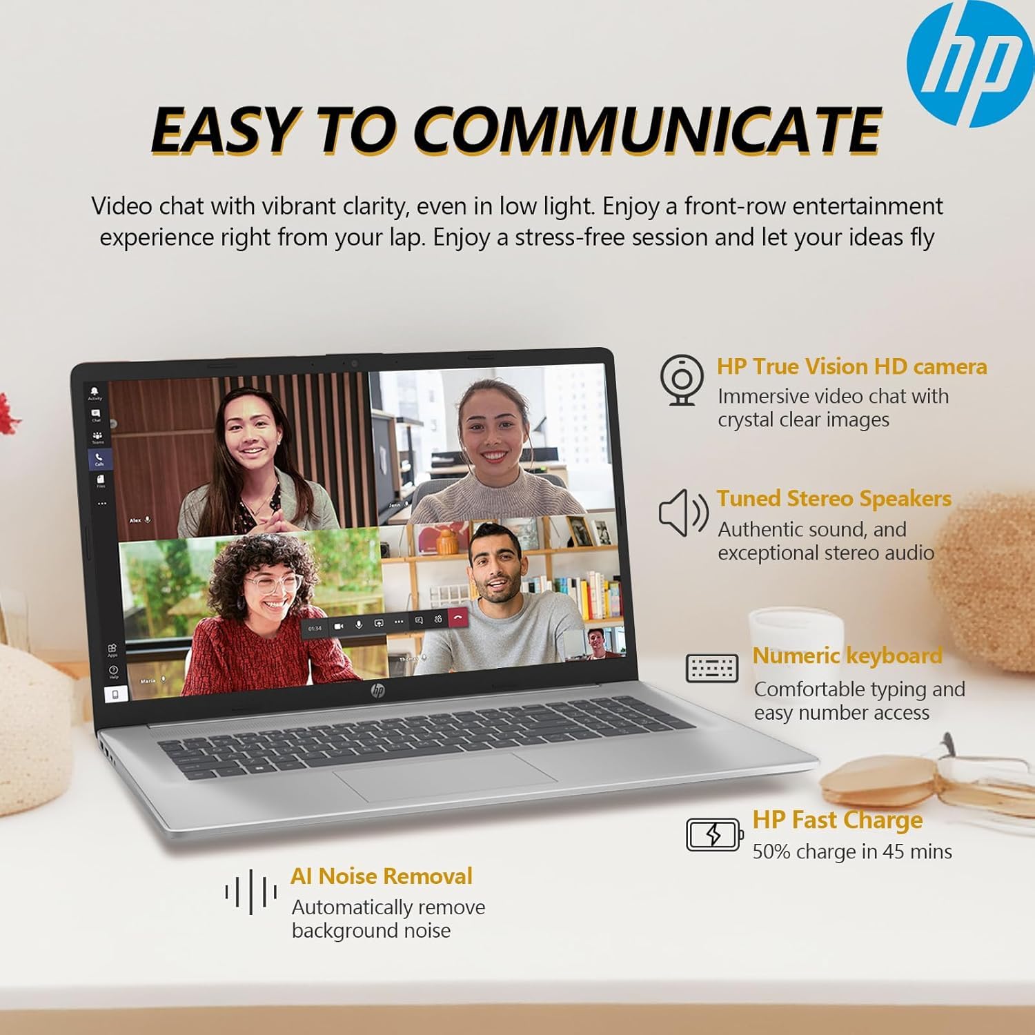 HP 17.3 Inch FHD Business Laptop with MS Office for The Web, AMD Ryzen 5 7430U (Beats Core i7-1355U), 8GB RAM, 756GB Storage(256GB SSD + 500GB External Drive), Windows 11, WOWPC 3-in-1, No Mouse - AOP3D tech