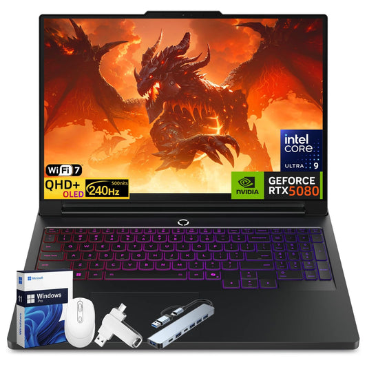 Lenovo Legion Pro 7i 2025 Gaming Laptop, NVIDIA RTX 5080 16GB GDDR7, Intel Ultra 9 275HX, 16 inch 2560x1600 240Hz OLED, WiFi 7, BT 5.4, 32 GB DDR5, 1 TB SSD, Windows 11 Pro, Accessories - AOP3D tech