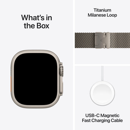 Apple Watch Ultra 3 [GPS + Cellular 49mm] Running & Multisport Smartwatch w/Rugged Titanium Case w/Natural Titanium Milanese Loop - L. Satellite Communications, Advanced Health & Fitness Tracking - AOP3D tech