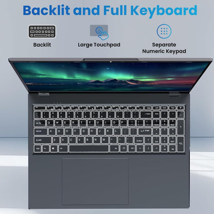 2025 17.6 Inch Laptop Computer with Office 365, 16GB RAM 640GB Storage, N5095 CPU, Windows 11, WiFi 6, Bluetooth 5.2, Backlit keyboard, Portable Thin Business Student Laptops for Work, School, Travel - AOP3D tech