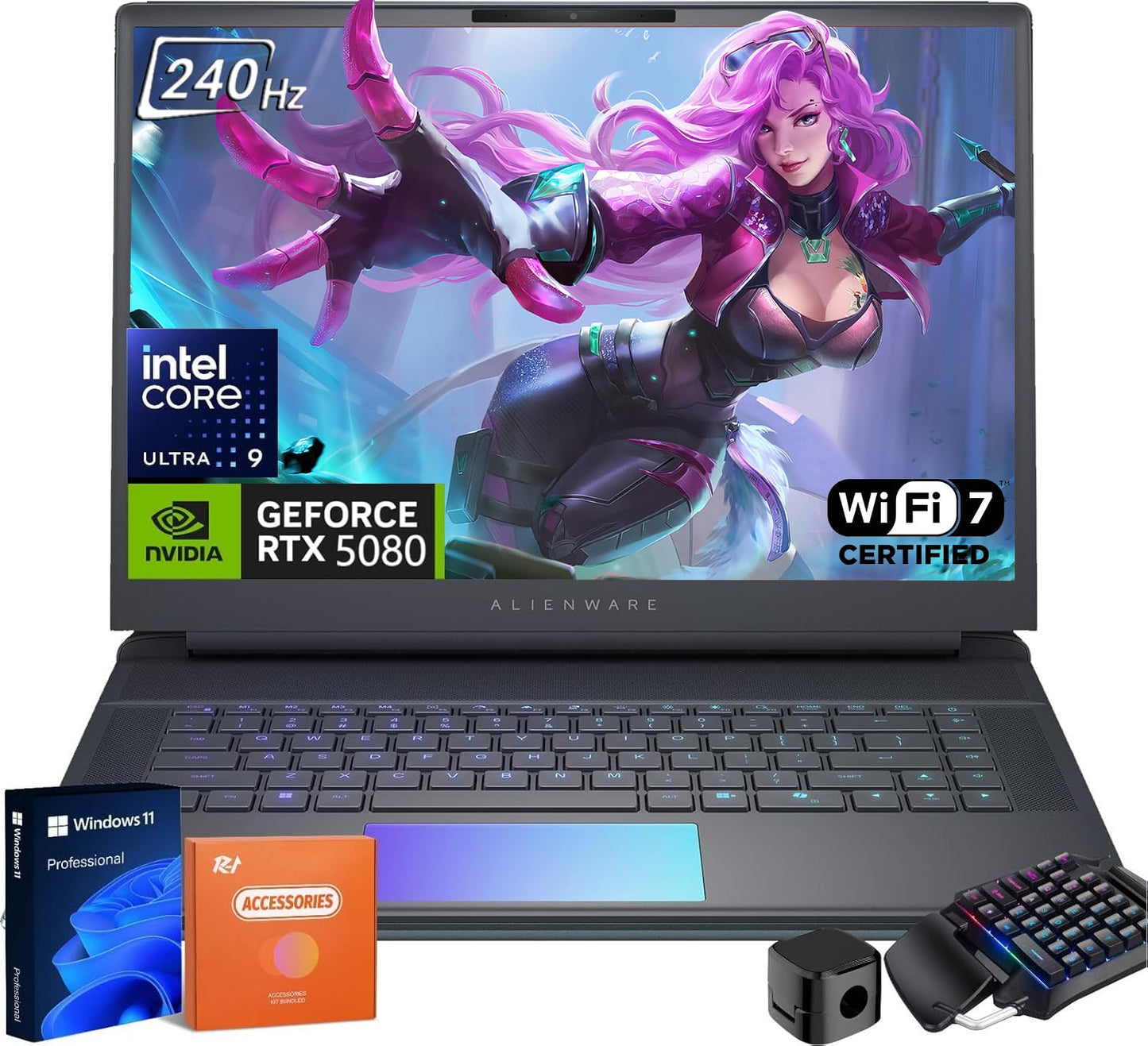 Alienware 16 Area-51 Gaming Laptop 2025, NVIDIA RTX 5080, Intel Ultra 9 275HX, 64 GB DDR5, 4 TB SSD, 16" QHD+ 240Hz 500Nits, 4K Camera, Wi-Fi 7, One-Handed Keyboard, Windows 11 Pro - AOP3D tech