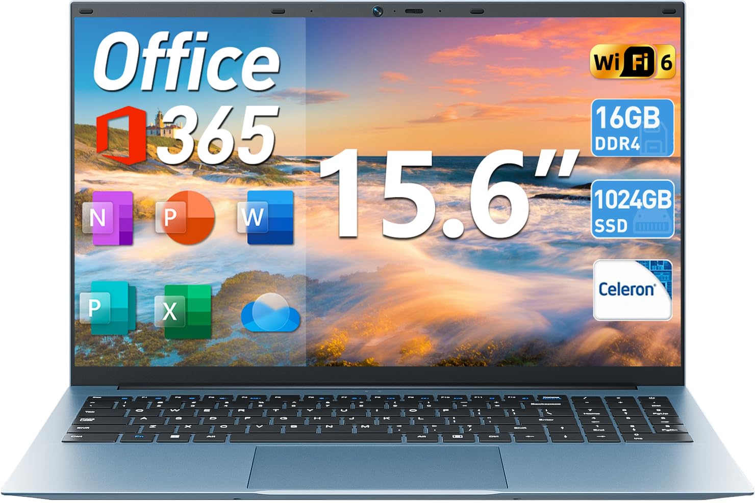 SGIN 15.6 Inch Laptop Computer, Windows 11 Laptops 16GB RAM 1024GB SSD, Celeron N5100, Office 365, IPS FHD, WiFi 6, 53.2WH Battery, 180° Viewing, HDMI, Cooling Fan, for Business and Students - AOP3D tech