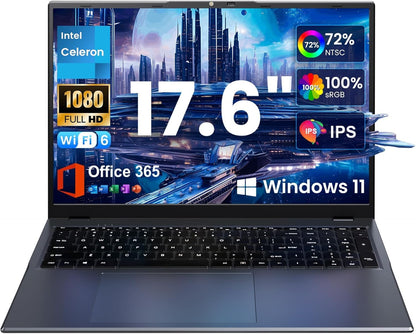 2025 17.6 Inch Laptop Computer with Office 365, 16GB RAM 640GB Storage, N5095 CPU, Windows 11, WiFi 6, Bluetooth 5.2, Backlit keyboard, Portable Thin Business Student Laptops for Work, School, Travel - AOP3D tech