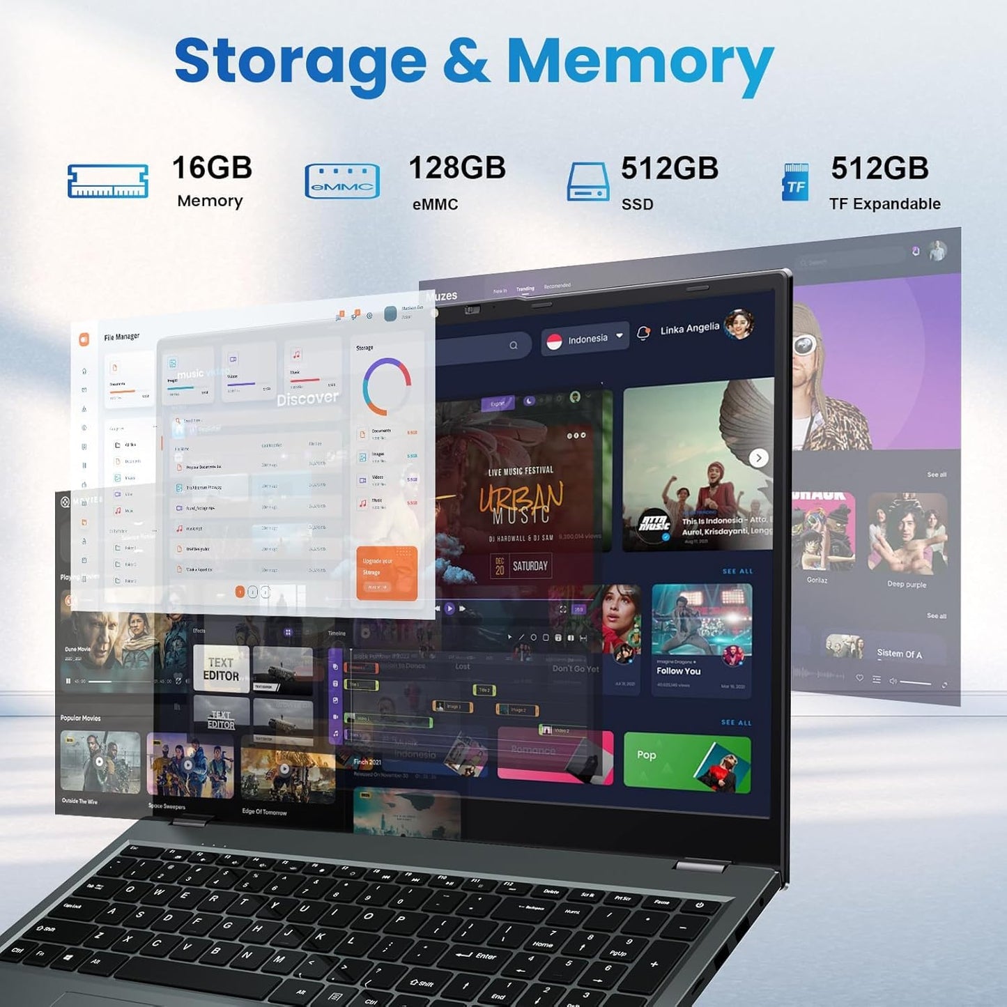 2025 17.6 Inch Laptop Computer with Office 365, 16GB RAM 640GB Storage, N5095 CPU, Windows 11, WiFi 6, Bluetooth 5.2, Backlit keyboard, Portable Thin Business Student Laptops for Work, School, Travel - AOP3D tech
