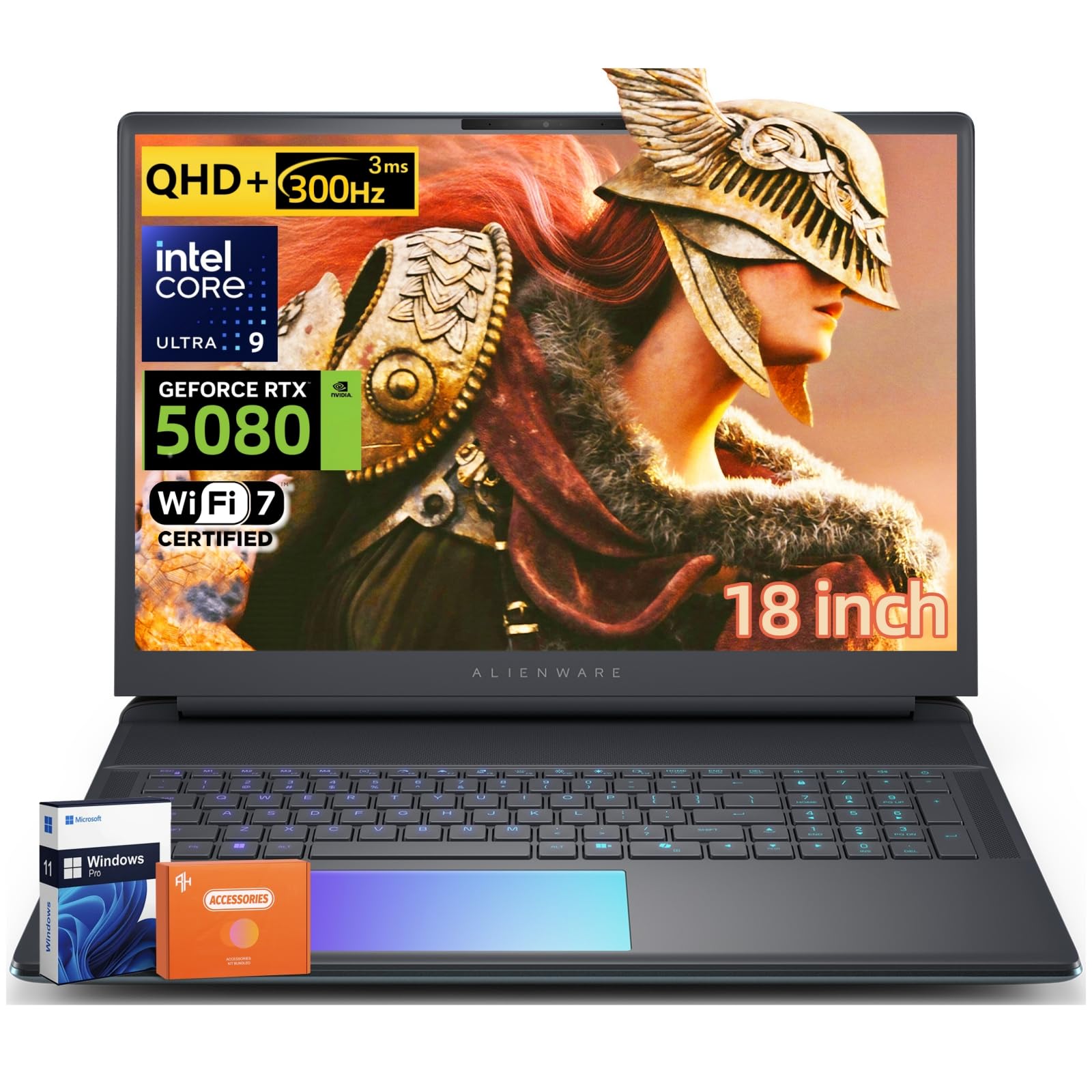 Dell Alienware 18 Area-51 Gaming Laptop, Intel Ultra 9 275HX(Beats i9), NVIDIA RTX 5080 16GB GDDR7, 18" QHD+ 300Hz 3ms 500Nits, 4K Camera, WiFi 7, BT 5.4, 64 GB DDR5, 8 TB SSD, Windows 11 Pro - AOP3D tech