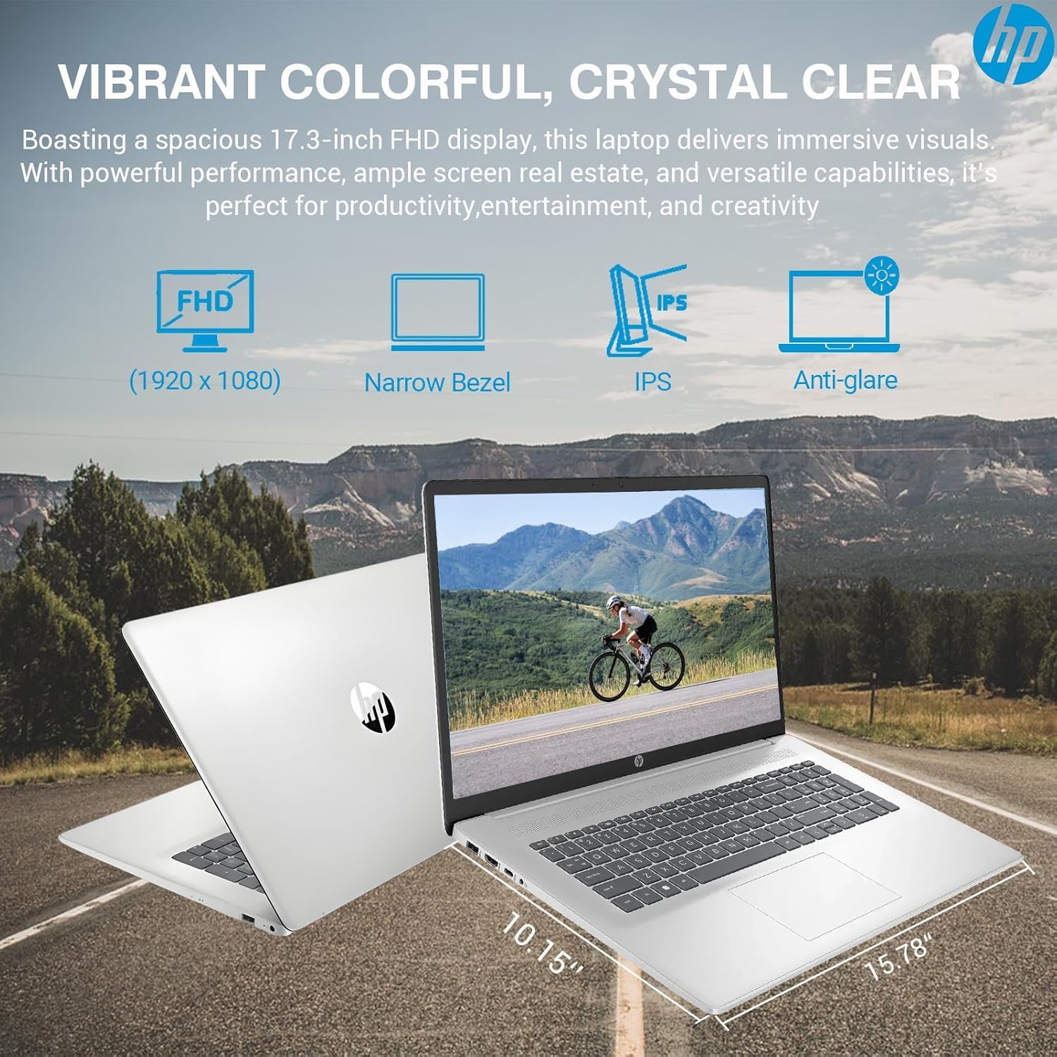 HP 17.3 Inch FHD Business Laptop with MS Office for The Web, AMD Ryzen 5 7430U (Beats Core i7-1355U), 8GB RAM, 756GB Storage(256GB SSD + 500GB External Drive), Windows 11, WOWPC 3-in-1, No Mouse - AOP3D tech