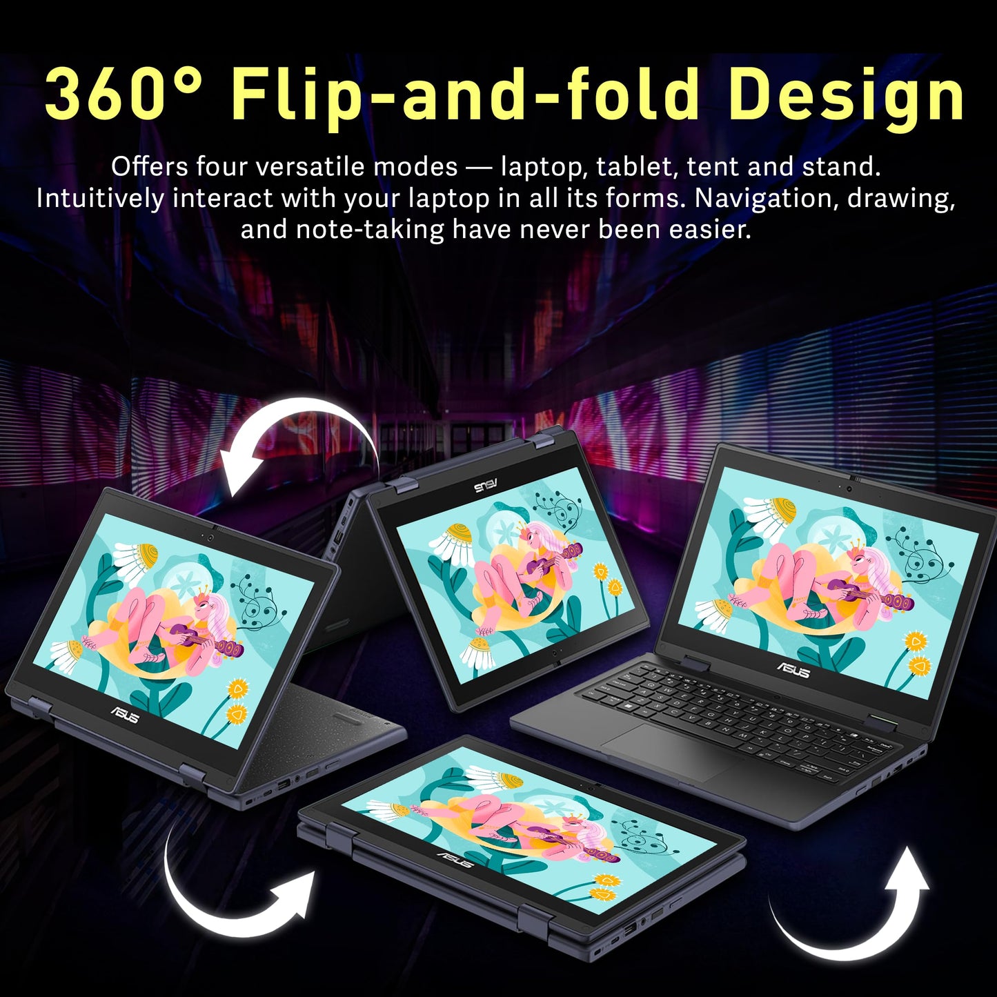 ASUS BR1102FGA 11.6" 2-in-1 Rugged & Spill Resistant Touchscreen Laptop, Intel Celeron N100, 4GB RAM, 288GB Storage(128GB SSD+160GB Docking Station Set), UHD Graphics, WiFi 6, Webcam, Win 11 Pro, Gray - AOP3D tech